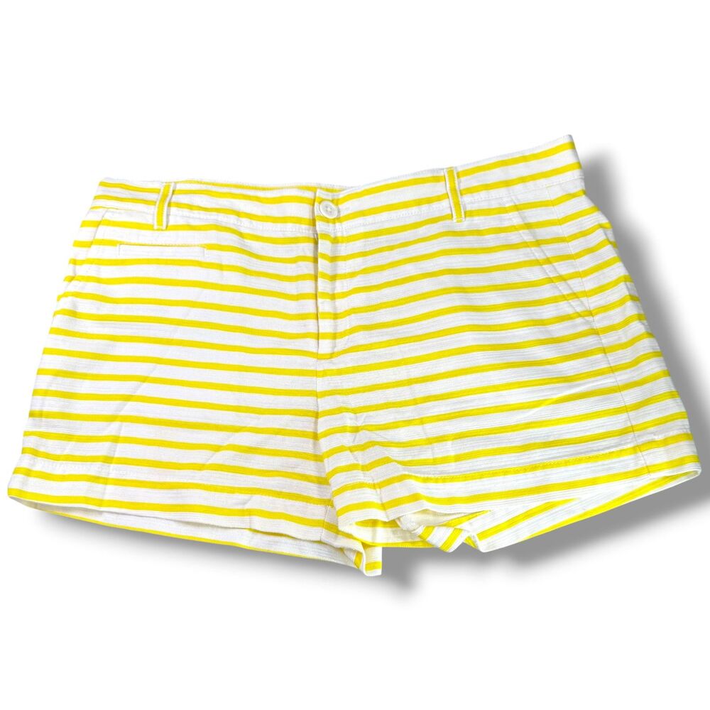 GAP Yellow White Striped Cotton Flat Front Womens Shorts Size 8 Coastal Prep